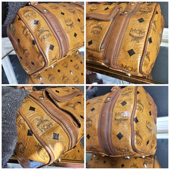 MCM Visetos Boston Bag Cognac With MCM Charm - Picture 4 of 12